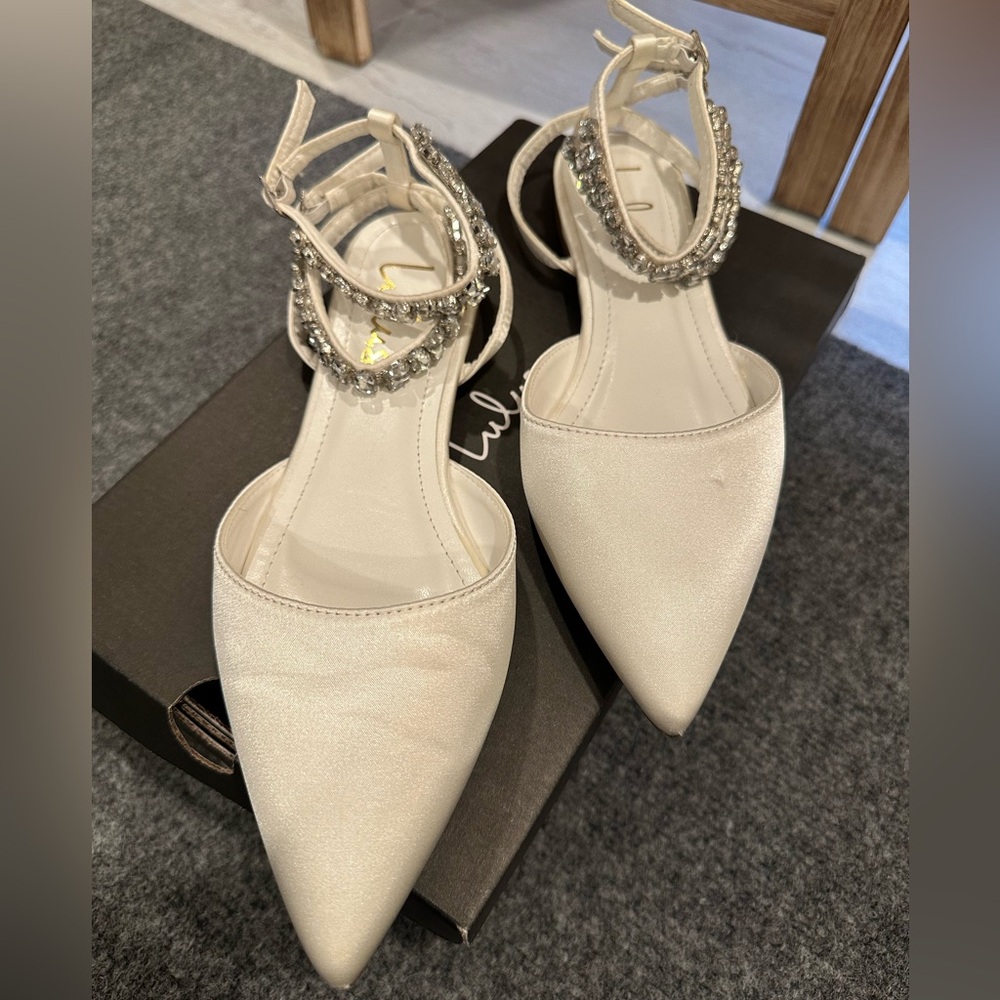 Lulu's White Flats with Crystal Details